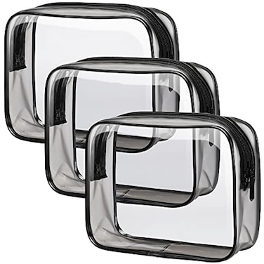 PACKISM Clear Toiletry Bag TSA Approved Toiletry Bag 3 Pack Same Medium Size Quart Size Bag Travel Makeup Cosmetic Bag Carry on Airport Airline Compliant Bag Black