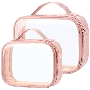PACKISM Clear Makeup Bag Combo Pack 1 TSA Approved Medium Large for Checked Luggage Clear Toiletry Bag with Handle Waterresistant Travel Essentials Organizer Rose Pink