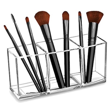 CACASO Clear Makeup Brush Organizer Premium Acrylic Makeup Brush Holder Organizer 3 Compartments Makeup Brush Display Holder Cosmetic Storage