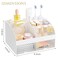 DIRZHX Makeup Organizer with 2 Drawers Cosmetic Storage for Dresser Vanity and Bathroom CountertopMake up organization and Skincare Storage with Beauty Brush Holder Cosmetic Display Case White