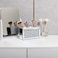 SWTHONY Silver Makeup Brush Holder Organizer Bling 3 Slot Crushed Diamond Crystal Mirrored Cosmetic Brushes Storage Eyeliners Eyebrow Pencil Display Case
