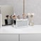 SWTHONY Silver Makeup Brush Holder Organizer Bling 3 Slot Crushed Diamond Crystal Mirrored Cosmetic Brushes Storage Eyeliners Eyebrow Pencil Display Case
