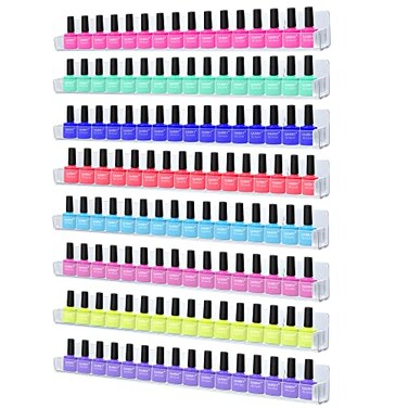 trophable 8 Pack Nail Polish Rack Wall Mounted Shelf with Removable AntiSlip End Inserts Clear Acrylic Nail Polish Organizer Wall Rack Display 128 Bottles