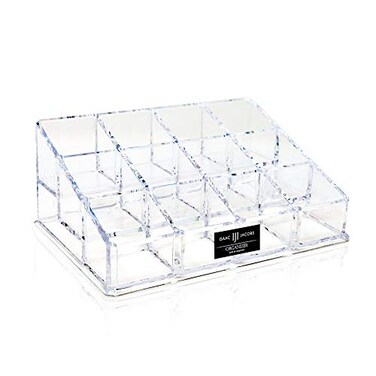 Isaac Jacobs Clear Acrylic 12 Compartment Nail Polish Holder Organizer for Makeup Essential Oils Storage Solution Rack Display 3 Rows x4