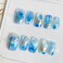 KRTBKR 30Pcs Blue Press on Nails Short Square Fake Nails Ocean White Clouds Glossy Glitter Design Full Cover Reusable Artificial Nails Silver Chrome Stick on Nails Handmade False Nails for Women Acryl