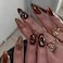 BABALAL Fall Press on False Nails Almond Medium Fake Nails Brown Glue on Butterfly Design 3d Gold Texture Manicure Acrylic Nails 24Pcs Stiletto Handmade Stick on