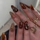 BABALAL Fall Press on False Nails Almond Medium Fake Nails Brown Glue on Butterfly Design 3d Gold Texture Manicure Acrylic Nails 24Pcs Stiletto Handmade Stick on