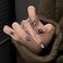 MISUD Press on Nails Long Coffin Glue on Nails with Goth Black Acrylic Rhinestone Design 24 pcs