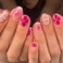 Stbisen Short Oval Press On Nails Pink Floral Gold Line Design