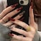 RikView Long Press Acrylic Nails Red Coffin Fake Nails with Fall Design Full Cover 24 PCSSet