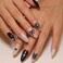 KRTBKR 24Pcs Black Press on Nails Medium Almond Fake Nails 3D Silver Bow Pearl Star Glitter Design Full Cover Stick on Nails Artificial Nails Gothic False Nails Y2k Glue on Nails for Women Acrylic Nai
