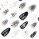 KRTBKR 24Pcs Black Press on Nails Medium Almond Fake Nails 3D Silver Bow Pearl Star Glitter Design Full Cover Stick on Nails Artificial Nails Gothic False Nails Y2k Glue on Nails for Women Acrylic Nai