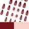 ASABITE 24Pcs Dark Red Almond Press on Nails Short Medium Fake Nails with Floral Steel Ball Design Reusable Almond False Nail Red Flower Nails Press ons Artificial Spring Summer Flower Nails for Women