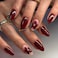 ASABITE 24Pcs Dark Red Almond Press on Nails Short Medium Fake Nails with Floral Steel Ball Design Reusable Almond False Nail Red Flower Nails Press ons Artificial Spring Summer Flower Nails for Women