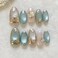WBRRFJJ 24Pcs Flower Press on Nails Short Almond Fake Nails with 3D Pearl Design Gilding False Nails Gold Glitter Stick on Nails Silver Blue Full Cover Glue on Nails Spring Summer Artificial Nails for