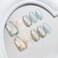 WBRRFJJ 24Pcs Flower Press on Nails Short Almond Fake Nails with 3D Pearl Design Gilding False Nails Gold Glitter Stick on Nails Silver Blue Full Cover Glue on Nails Spring Summer Artificial Nails for