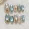 WBRRFJJ 24Pcs Flower Press on Nails Short Almond Fake Nails with 3D Pearl Design Gilding False Nails Gold Glitter Stick on Nails Silver Blue Full Cover Glue on Nails Spring Summer Artificial Nails for