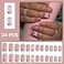 YUEJIMEIGUI 24pcs Leopard Print French Tip PressOn Nails Short Square False Nails with Pink Bow Rhinestone Design Pink Full Coverage False Nails Crystal for Women Girls Medium Nail Art Decoration
