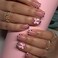 YUEJIMEIGUI 24pcs Leopard Print French Tip PressOn Nails Short Square False Nails with Pink Bow Rhinestone Design Pink Full Coverage False Nails Crystal for Women Girls Medium Nail Art Decoration