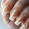 HZJXRT 24Pcs White Curve Line Press on Nails Yellow Gradient Medium Square Fake Nails Glossy Gold Glitter Stick on Nail Acrylic Full Cover False Nail Ombre Gel Glue on Fingernails for Holiday Manicure