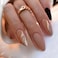 AROVFAM 24Piece Marble PressOn Nails Curve Line Design Glossy Brown Glitter Sparkly Gold River Manicure Art Almond Shaped False Nails