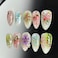 FDSQHSA 30pcs Flower Press on Nails Medium Almond Fake Nails with 3D Flower Strawberry Designs Handmade False Nails Gold Beads Bow Star Rhinestones Stick on Nails Floral Full Cover Glue on Nails for W