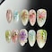 FDSQHSA 30pcs Flower Press on Nails Medium Almond Fake Nails with 3D Flower Strawberry Designs Handmade False Nails Gold Beads Bow Star Rhinestones Stick on Nails Floral Full Cover Glue on Nails for W