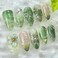 FDSQHSA 30pcs Green Press on Nails Medium Almond Fake Nails With 3D Flower Pearl Rhinestone Design Gold Beads Butterfly False Nails Star Glue on Nails 3D Summer Floral Full Cover Stick on Nails for Wo