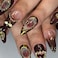 BABALAL Almond Press on Nails Medium Fake Nails Brown Fall Glue on Golden Chrome Baroque Art Acrylic Nails 3d Heart Charm Metallic Ball Design Stiletto Manicure Stick on False Nails