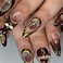 BABALAL Almond Press on Nails Medium Fake Nails Brown Fall Glue on Golden Chrome Baroque Art Acrylic Nails 3d Heart Charm Metallic Ball Design Stiletto Manicure Stick on False Nails