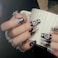 BABALAL Black Press on False Nails Medium Coffin Fake Nails Goth French Tip Glue ons Acrylic Nails Cute Bow Anime Heart Charm Design 24Pcs kawaii Luxury Bling Ballerina Manicure DIY