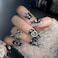 BABALAL Black Press on False Nails Medium Coffin Fake Nails Goth French Tip Glue ons Acrylic Nails Cute Bow Anime Heart Charm Design 24Pcs kawaii Luxury Bling Ballerina Manicure DIY