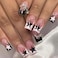 BABALAL French Tip Press on Nails Medium Square Fake Nails Black Pink Glue on 3d Star Charm 24Pcs Rhinestone Squoval Artificial Cute False Acrylic Nails for Women and Girls
