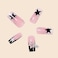 BABALAL French Tip Press on Nails Medium Square Fake Nails Black Pink Glue on 3d Star Charm 24Pcs Rhinestone Squoval Artificial Cute False Acrylic Nails for Women and Girls