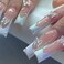 BABALAL Long Square Press on Nails White French Tip Chrome Butterfly Design Shiny Glossy Acrylic Glue on Nails for Women and Girls 24 Pieces