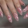 BABALAL Pink Press on Nails Medium Almond Fake Nails Heart Glue on Bow Acrylic False Nails Shiny Rhinestone Stiletto 24Pcs Glossy Manicure