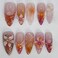 BABALAL Press on Nails Almond Medium Fake Nails Orange Pink Glue on 3D Texture Ripple Flower Handmade French Tip Acrylic False Nails 24Pcs Stiletto Manicure Coquette Stick on Nails