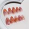 BABALAL Press on Nails Almond Medium Fake Nails Orange Pink Glue on 3D Texture Ripple Flower Handmade French Tip Acrylic False Nails 24Pcs Stiletto Manicure Coquette Stick on Nails