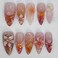 BABALAL Press on Nails Almond Medium Fake Nails Orange Pink Glue on 3D Texture Ripple Flower Handmade French Tip Acrylic False Nails 24Pcs Stiletto Manicure Coquette Stick on Nails