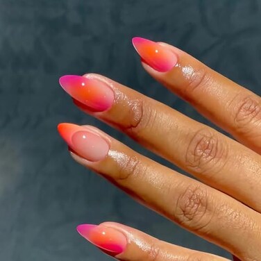 BABALAL Press on Nails Almond Medium Fake Nails Orange Pink Ombre Glue on Nails 24Pcs Manicure Acrylic Nails Stiletto False Nails Full Cover Artificial Nails