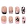 BABALAL Square Press on False Nails Short Fake Nails Pink Black French Tip Glue on Acrylic Nails Y2k Star Rhinestone 24Pcs Squoval for Women and Girls