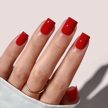BTArtbox Press On Nails Short Red Square Press On Nails with Glue for Women Opaque Soft Gel Glue On Nails in 16 Sizes 32 Stick On Nails Kit Hot Lap