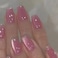 FOLONRAL Cat Eye Press on Nails Short Coffin Fake Nails with Glitter French Designs Pink Nails Press ons Glossy Glue on Nails Cute Acrylic Nails Artificial False Nails Simple Stick on Nails for Women