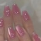 FOLONRAL Cat Eye Press on Nails Short Coffin Fake Nails with Glitter French Designs Pink Nails Press ons Glossy Glue on Nails Cute Acrylic Nails Artificial False Nails Simple Stick on Nails for Women