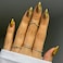 KQueenest Chrome Gold Press on Nails Medium Almond Mirror Metal Stiletto Fake Acrylic Nails with Bling Design Cute Medium Glue on Nails for Prom Party Wear Glazed False Nails Press ons in 24 Pcs