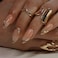 CTTHNBD Press on Nails Almond French Tip Fake Nails with Gold Line Design Medium Fasle Nails Press ons for Women 24 Pcs