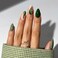 CTTHNBD Press on Nails Green Medium Almond Fake Nails with Gold Foil Design Christmas Glossy Full Cover Stick on Nails for Women 24 Pcs