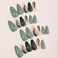 CTTHNBD Press on Nails Green Medium Almond Fake Nails with Gold Foil Design Christmas Glossy Full Cover Stick on Nails for Women 24 Pcs