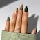 CTTHNBD Press on Nails Green Medium Almond Fake Nails with Gold Foil Design Christmas Glossy Full Cover Stick on Nails for Women 24 Pcs
