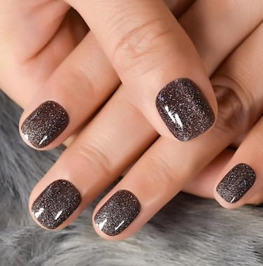 CurvLife Curvlife Press on Nails Acrylic Fake Nails with Design Full Cover False Nails Reusable Nail Kit with Nail Glue Adhesive Tabs Nail File Artificial Glue on Nails Gray star point 30pcs
